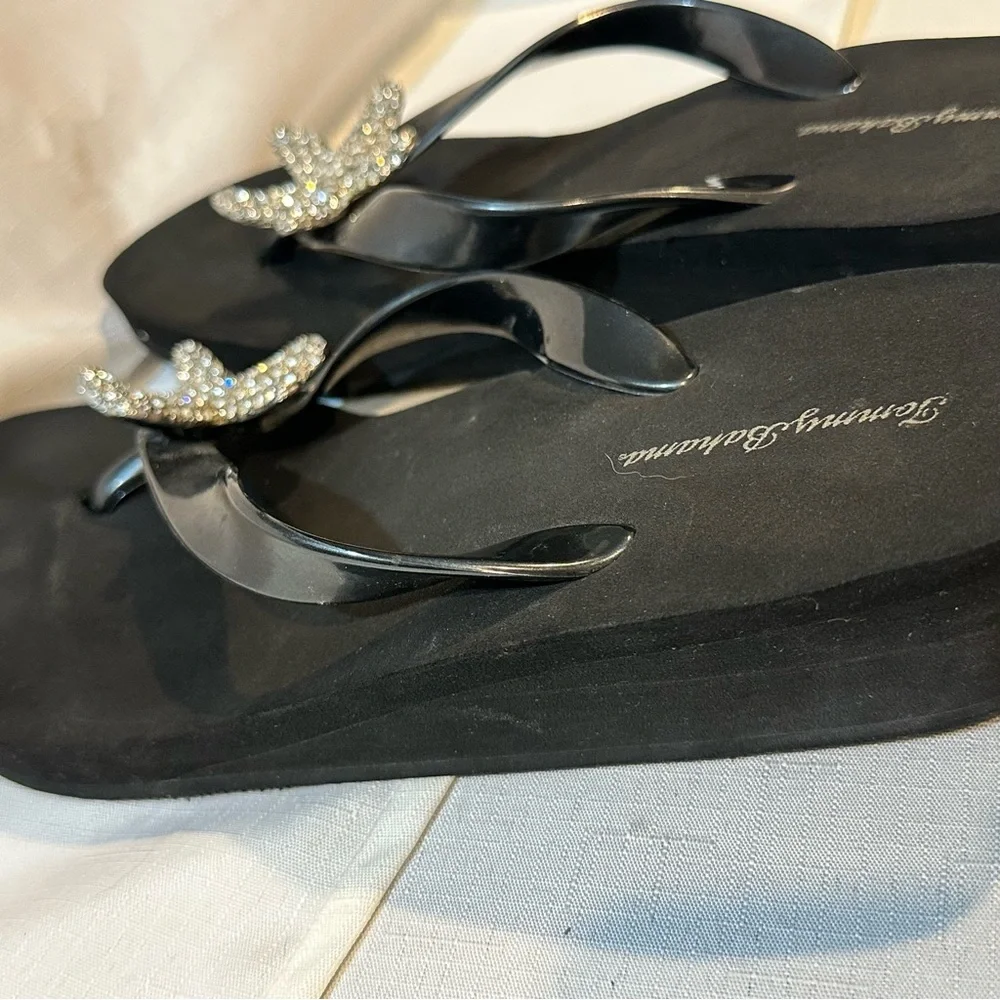 Tommy Bahama Black Rhinestone Starfish Flip Flops Size 9 Beach Glam Sandals - Picture 8 of 9